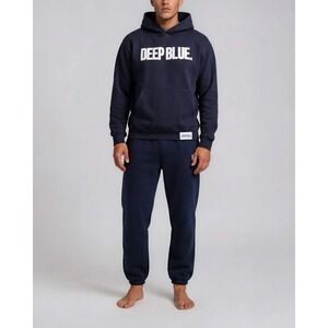 Planet Deep Blue "DEEP BLUE" Navy Pullover Hoodie‎ (Made in LA) Sz L 🌊 NWOT